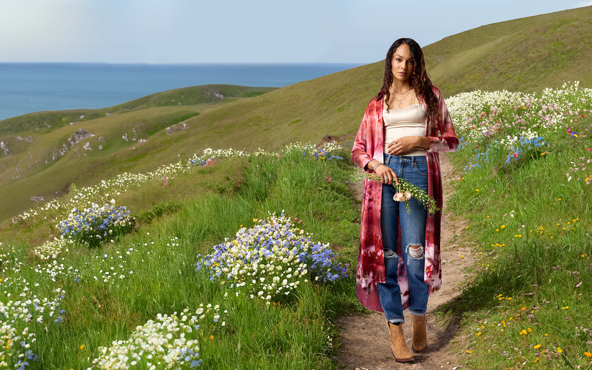 Dominique Cohen shop the look > Spring Edit, an 18k rose gold, diamond, pink diamond ensemble paired with our limited edition silk shirt dress & ankle boots; call 323-404-2959 for shop help